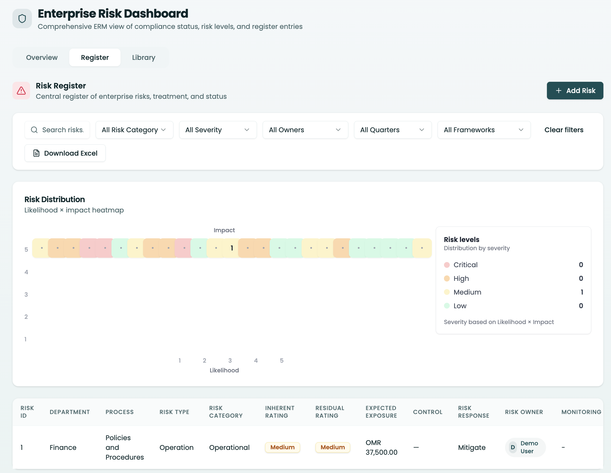 Enterprise Risk Management module screenshot