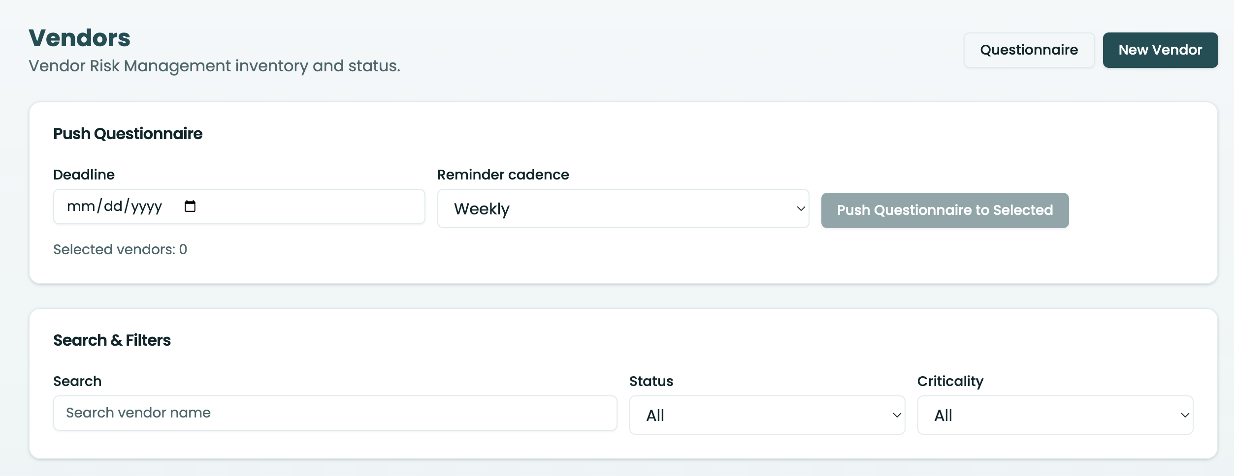 Vendor Risk Management module screenshot